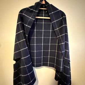 Windowpane Plaid Open Front Women's Top - Navy